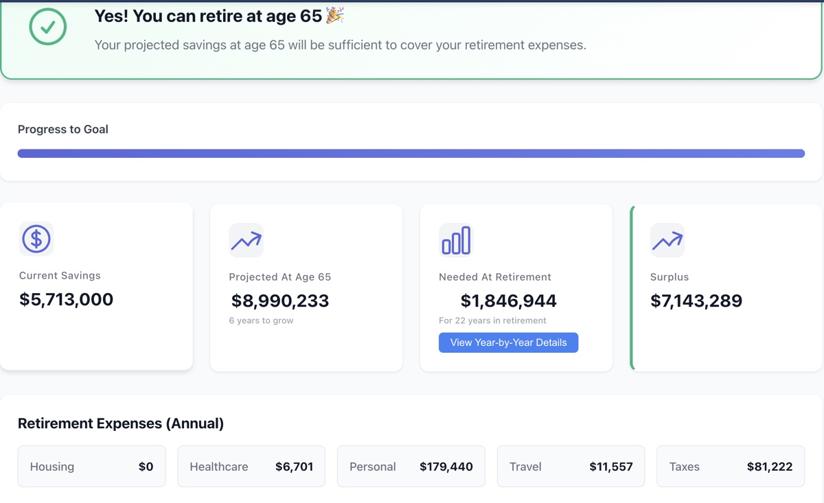 Sample Can I Retire tool dashboard