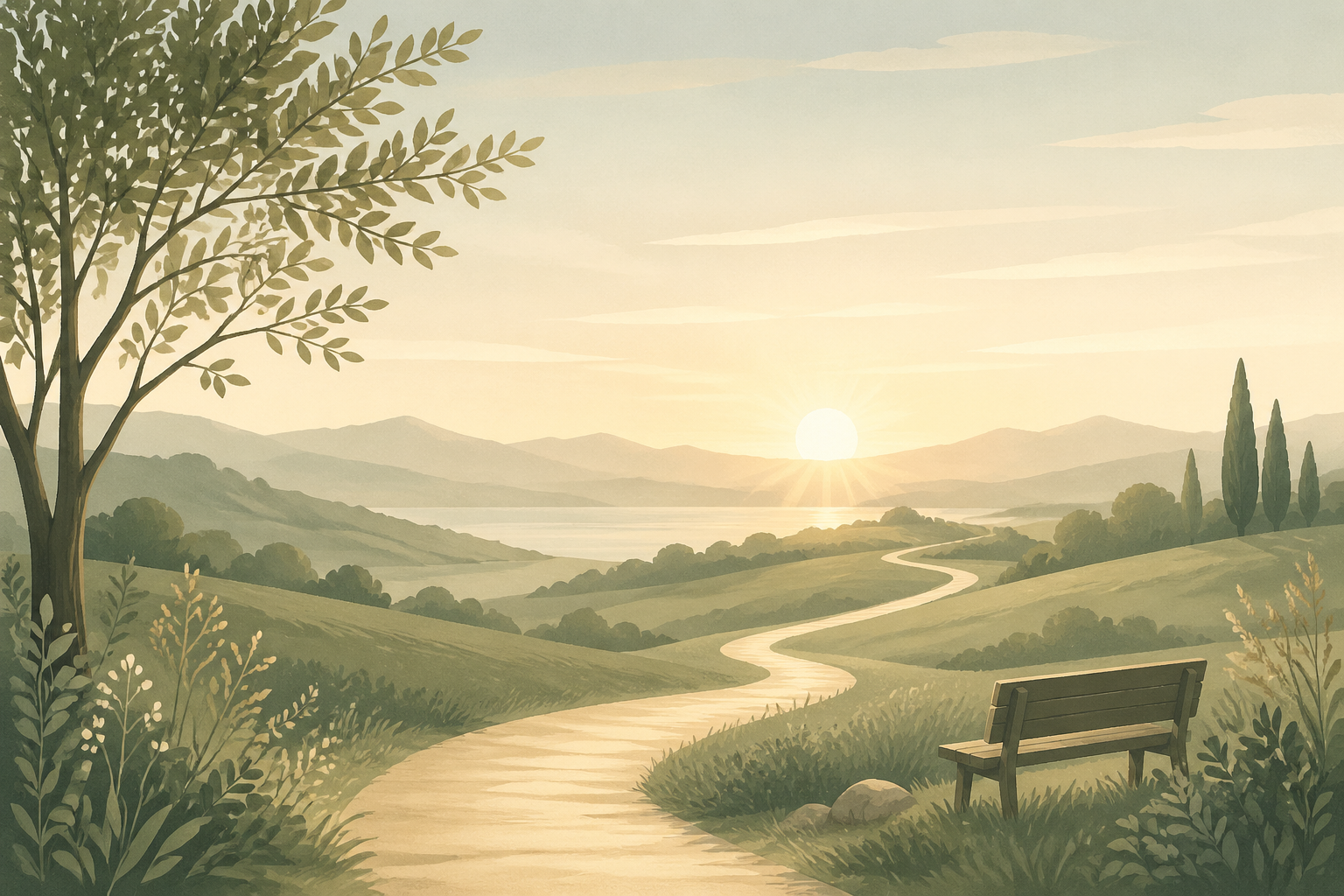 Dawn horizon and path—symbolic readiness journey for deciding when to retire
