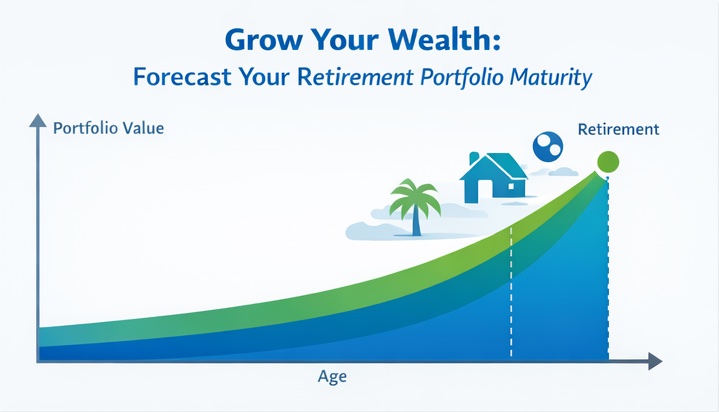 Retirement portfolio growth forecast over time showing how investments compound toward retirement goals